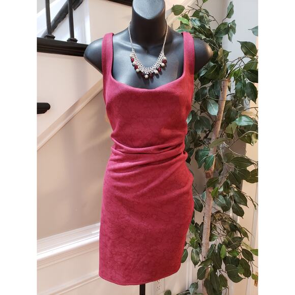 House of Wallace Bodycon Dress Women's Large Red Stretch Back Zip Square Neck - Picture 1 of 14